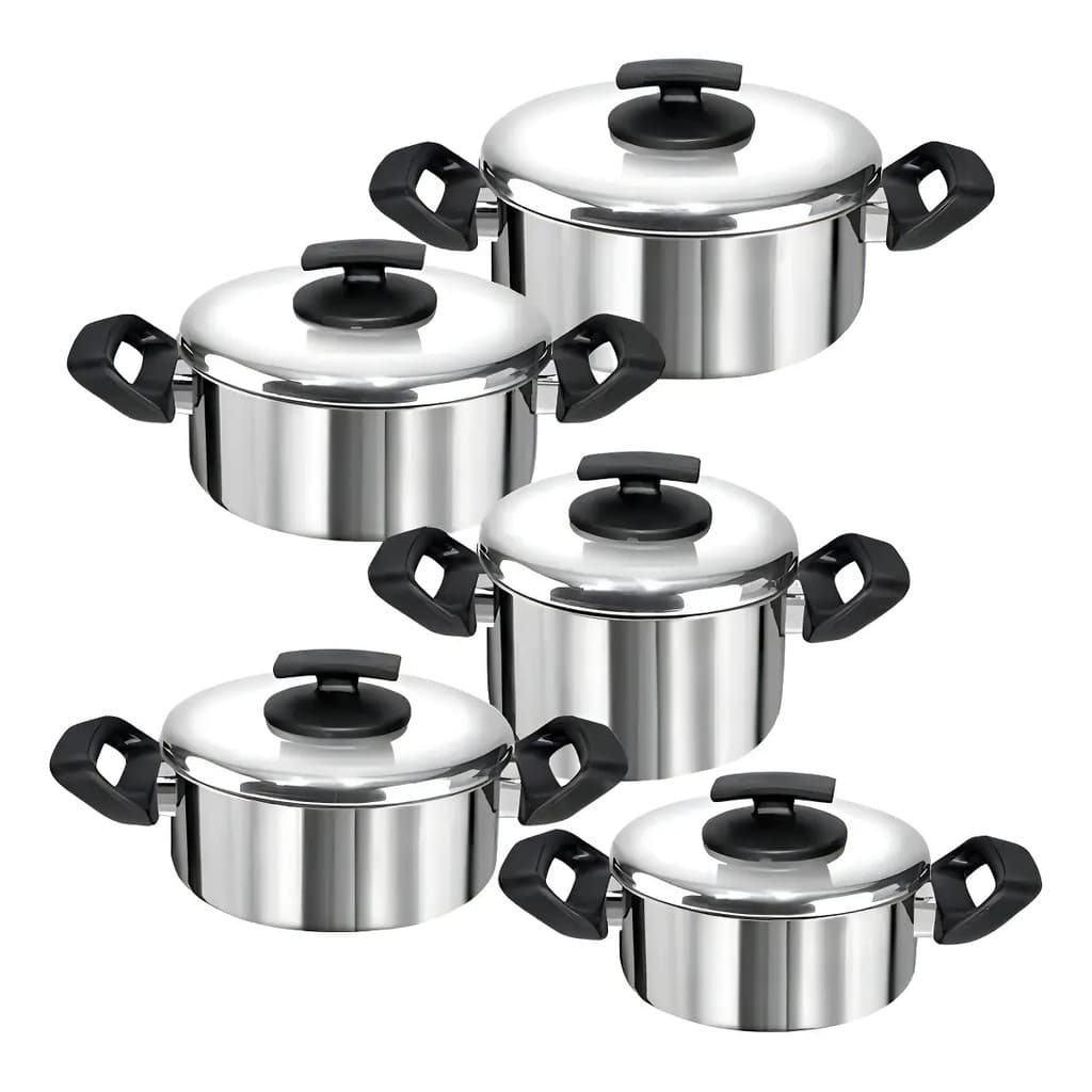 Jogo 5 Panelas Aluminio Polido Grandes E Grossas Cor Prateado