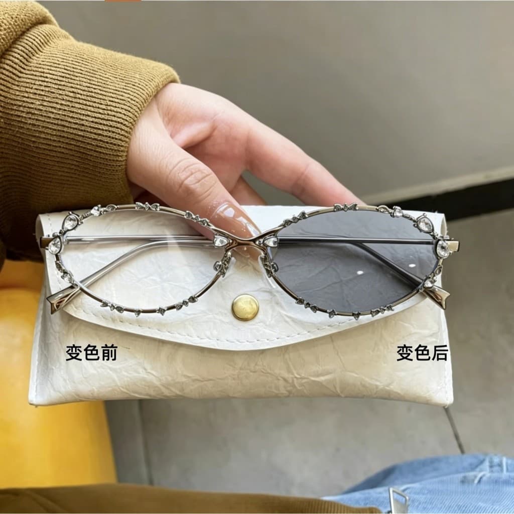 Óculos fotocromáticos Anti-azul-ray diamante grande nome personalidade elegante High-end europeu americano Metal forma c