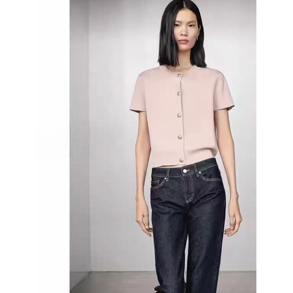 MD2025 novo estilo moda feminina All-Match Casual estilo simples leve de manga curta malha Cardigan feminino topo temper