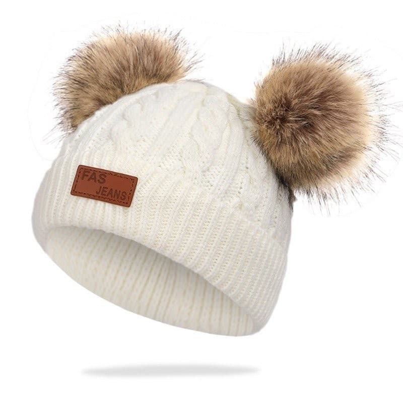 2024 Chapéu De Feijão Quente Para Menina Anel Cachecol Pompoms Chapéus De Inverno Malha 2 Peças Moda Crianças