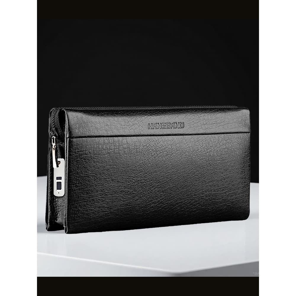 Bolsa de embreagem masculina carteira de couro genuíno desbloqueio de impressão digital embreagem de negócios primeira c