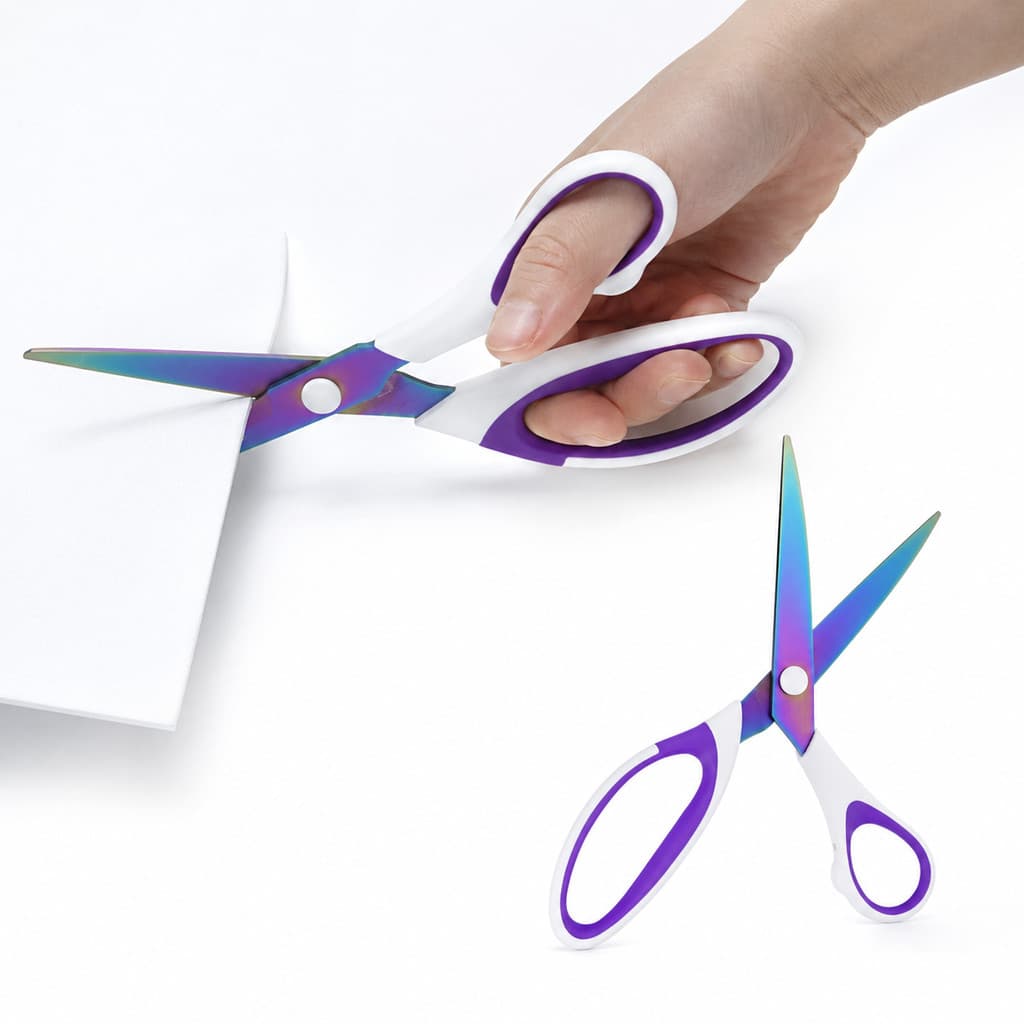 Tesoura Multiuso Titanium 21cm Cabo Emborrachado Cor Envio Aleatório Para Costura Tecido EVA Papel