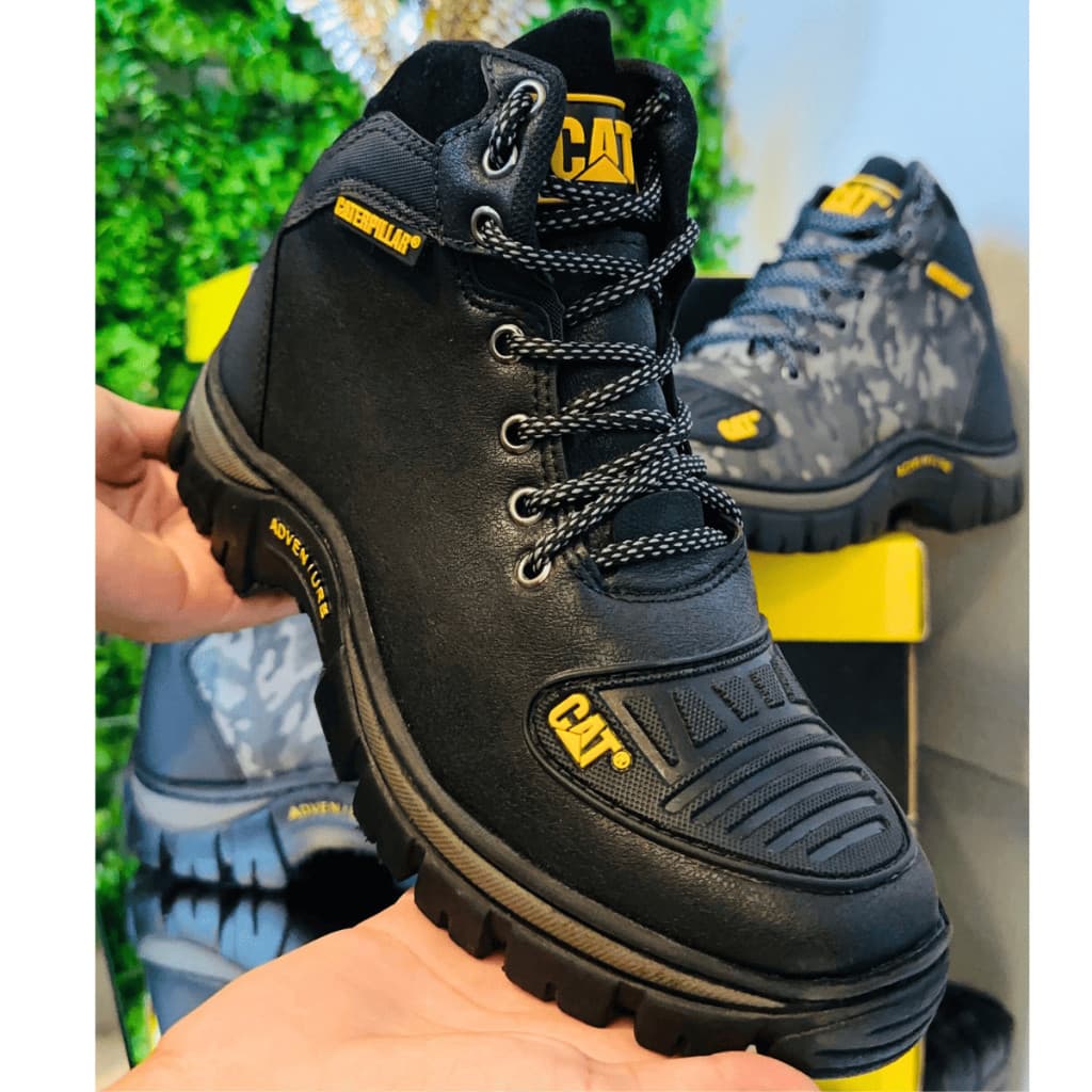 Coturno Bota Caterpillar Impermeável Couro Legitimo CAT Original + Palmilha em Gel