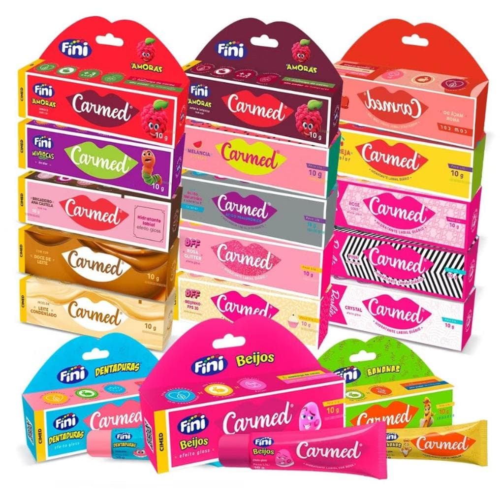 Hidratante Labial Carmed Fini Beijos Dentadura Ana Castela Cereja Beijinho Rosa Glitter Gloss Boca