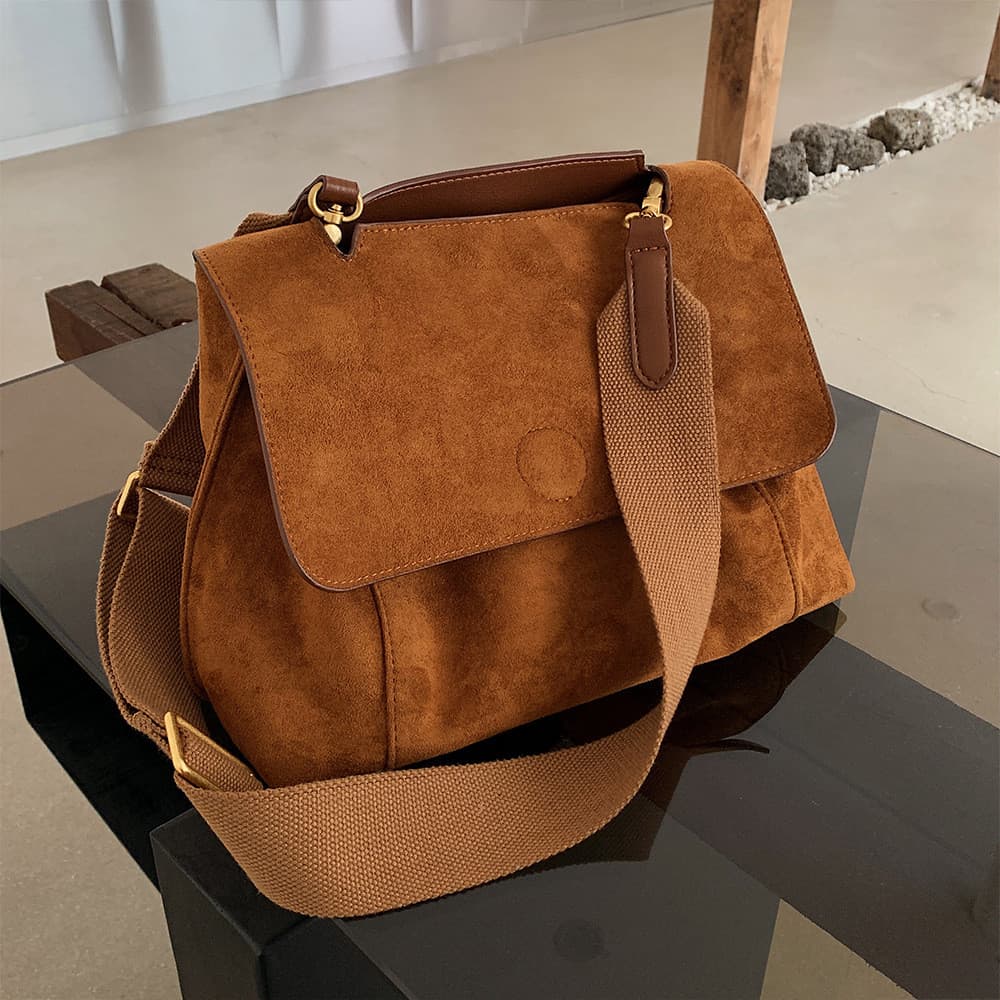 Bolsas De Ombro Com Aba De Couro PU Nubuck Para Mulheres Vintage Largas