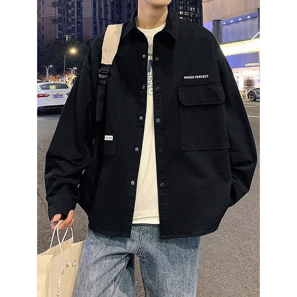 Macacão jaqueta masculina primavera outono street wear japonês camisa solta gola roupas superiores dos homens street wea