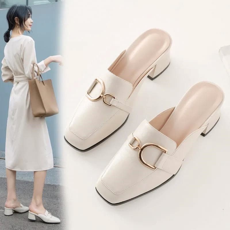 2025 verão novo estilo High-End Baotou meia chinelos sola macia chinelos de salto quadrado exterior usar sapatos casuais