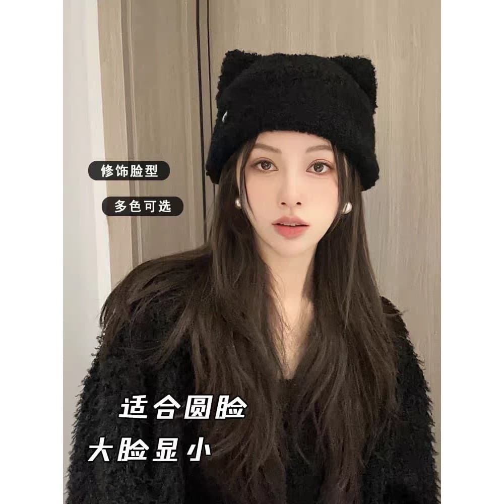 Chapéu de inverno feminino 2025 novo estilo moda na moda chapéu de lã versão coreana bonito rosto-olhando pequeno quente