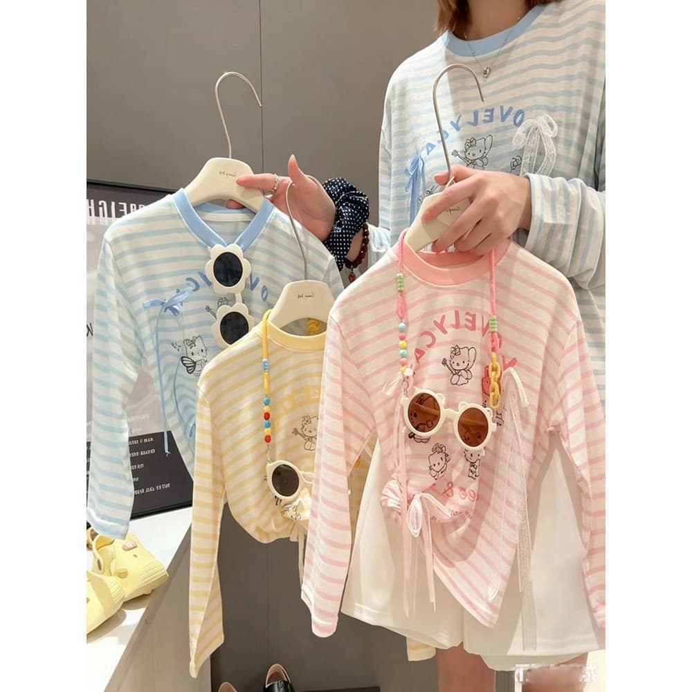 2026 novo estilo meninas listrado blusa dos desenhos animados verão luz legal sentir protetor solar roupas moda dopamina