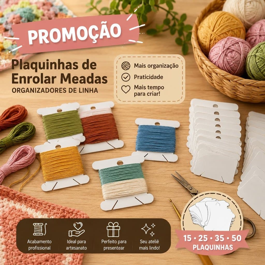 Kit Plaquinhas Enroladoras de Meadas Organizador de Linhas para Bordado Crochê Tricô 15 25 35 ou 50 Unidades