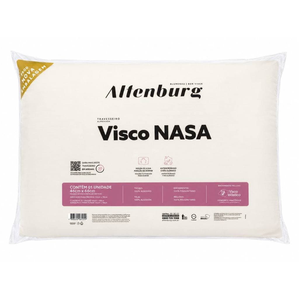 Travesseiro Nasa Visco Nasa Altenburg Viscoelástico 66x46cm