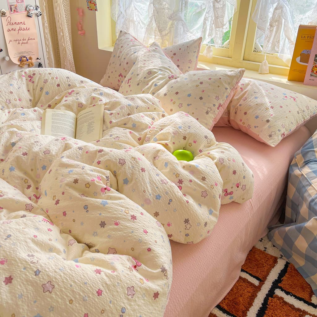 Conjunto de quatro peças de algodão lavado bonito 2026 novo estilo menina coração não-puro algodão colcha capa dormitóri