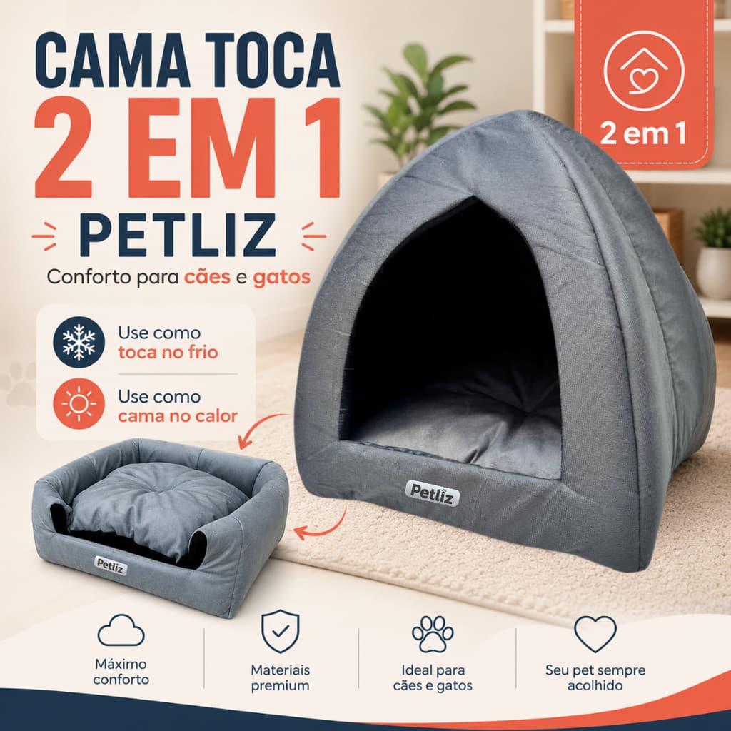 Cama Caminha Casinha Iglu Toca para Cães e Gatos Com Almofada 2 em 1 Inverno e Verão Suede Premium