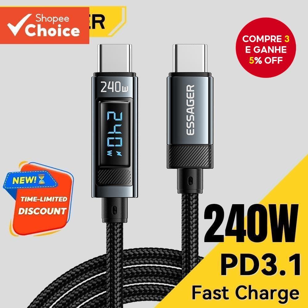 240W USB Type C Para Cabo 100W PD Carregamento Rápido Fio iPhone 15 Pro Max macbook