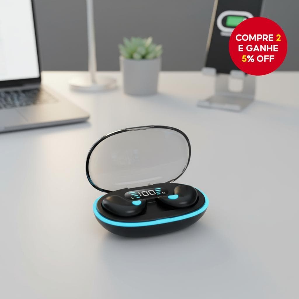 X55 TWS Fones de Ouvido para Dormir, Sem Fio Bluetooth, Estéreo Hi-Fi, Microfone Integrado, Redução de Ruído,