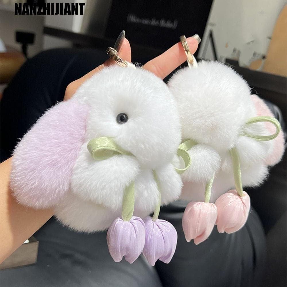 NANZHIJIANT Chaveiro De Pele De Coelho , Pingente Fofo De Tulipas , Anel De Liga De Decoração De Chave , De Pelúcia
