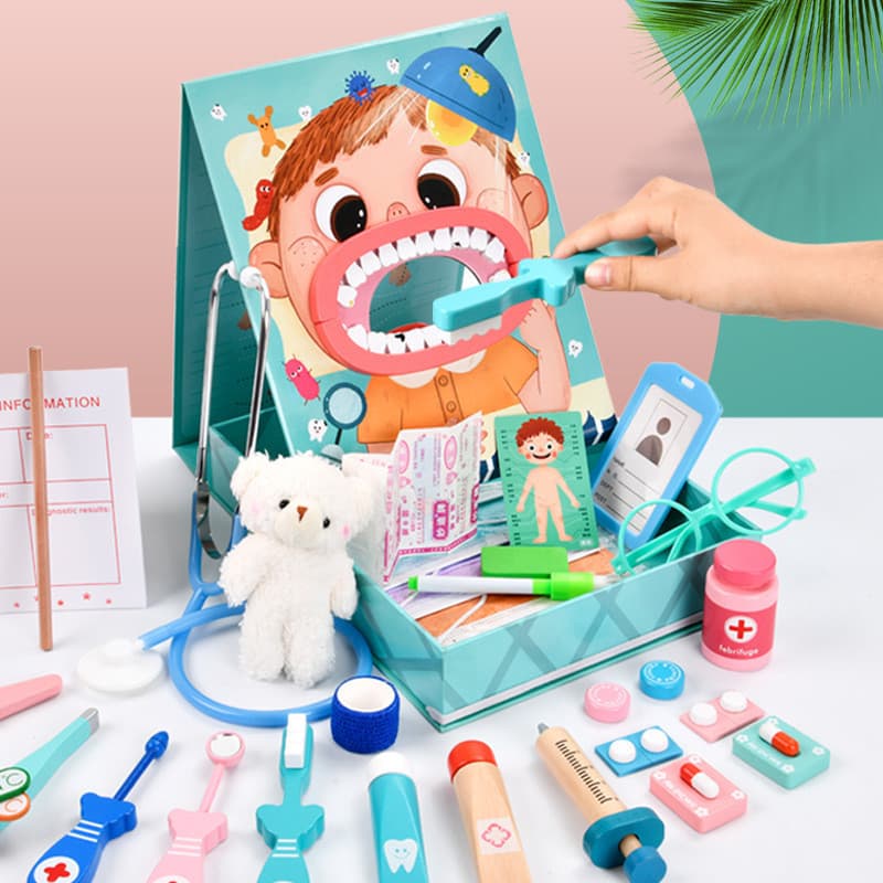 Aprenda a ser um pequeno dentista | Conjunto de brinquedos dentários para crianças de 3 anos + simulação de madeira Ferr