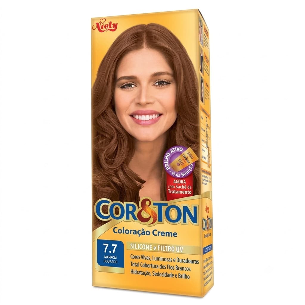 Kit Tintura Niely Cor&Ton 7.7 Marrom Dourado 180 g