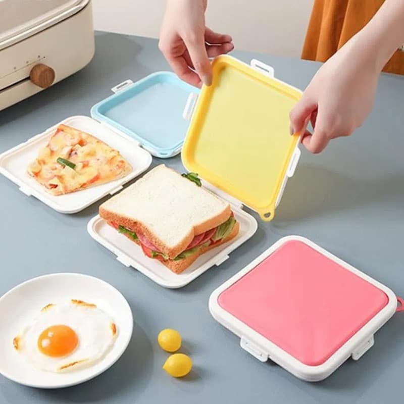 Caixa de Armazenamento de Pão Fresco para Sanduíches, de Silicone, Portátil, Selada, Reutilizável, para Micro-ondas, par