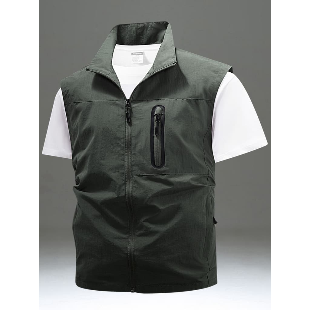Colete ao ar livre masculino Multi-bolso colete geral exército verde colete jaqueta gola alta roupa exterior lazer pesca