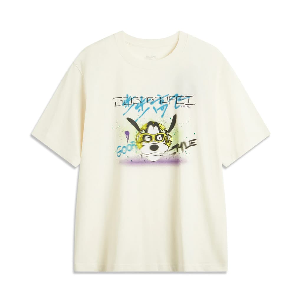 Li Ning Pateta Joint Series Camiseta masculina de manga curta confortável e adequada para a pele Top esportivo AHSUA77