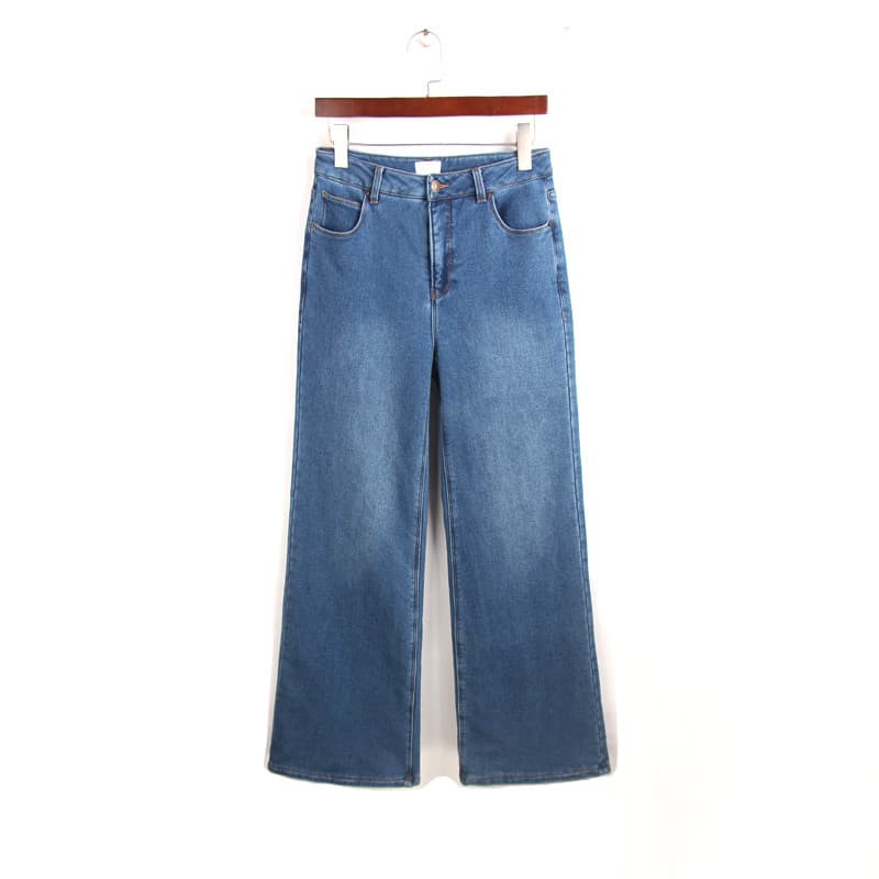Primavera estilo tecido de malha queimado Jeans feminino pedido exterior cintura alta alta mais magro olhar solto perna