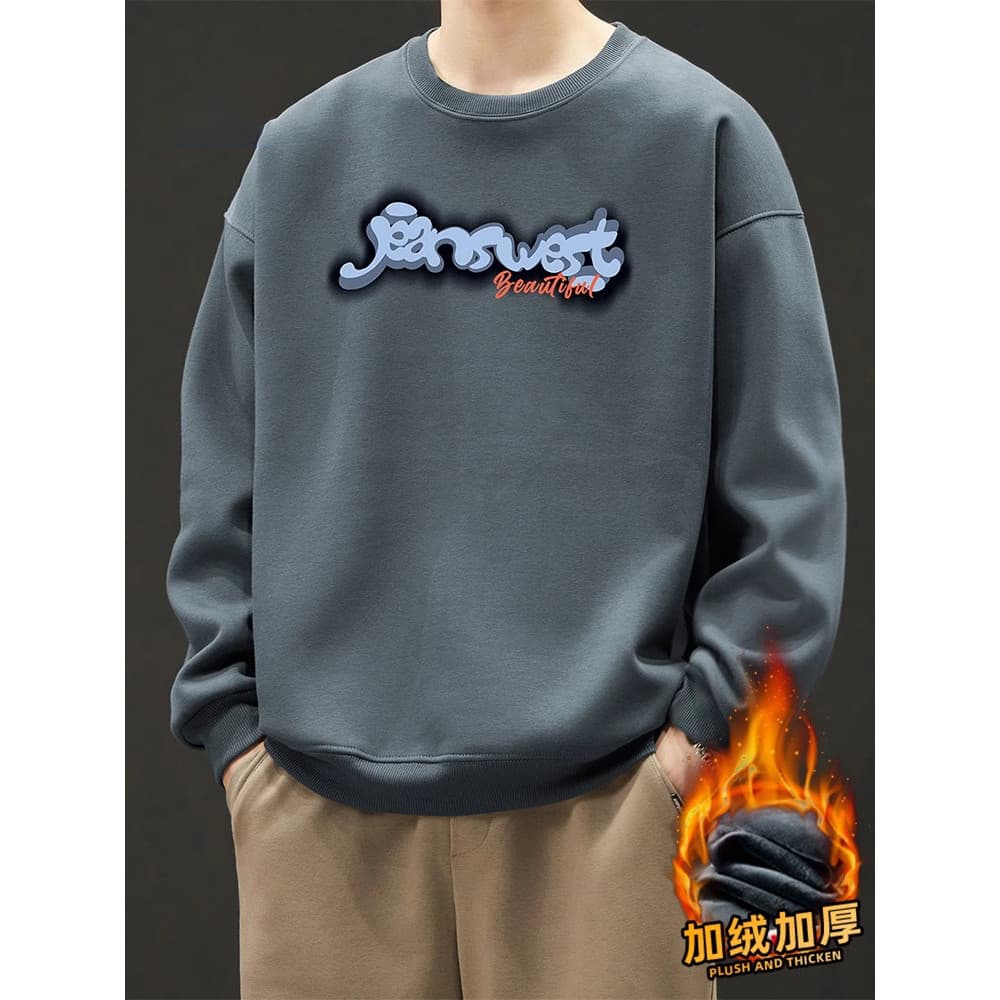 2023 americano Street Wear moletom masculino outono inverno novo estilo forro de lã engrossado solto em torno do pescoço