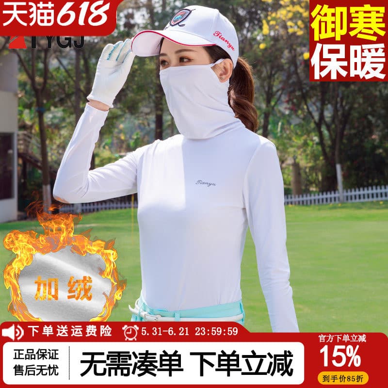 Forro de lã de golfe camisa de fundo gola alta pulôver máscara facial senhoras outono roupas esportivas roupas quentes