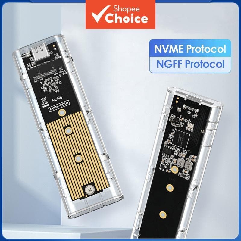 Gabinete transparente para SSD M.2 NVMe externo, suporte protocolo duplo NGFF