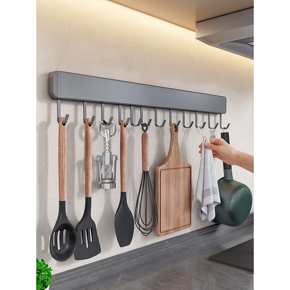 Gancho de cozinha rack haste de suspensão multifuncional sem perfuração fixado na parede utensílios de cozinha colher pá