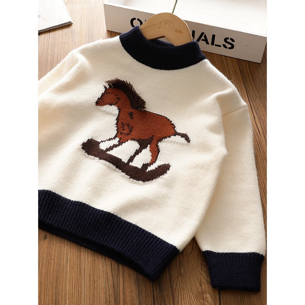 Estilo pai-filho ~ meninas pônei malhas crianças contraste cor camisola bebê engrossado quente pulôver inverno versão co