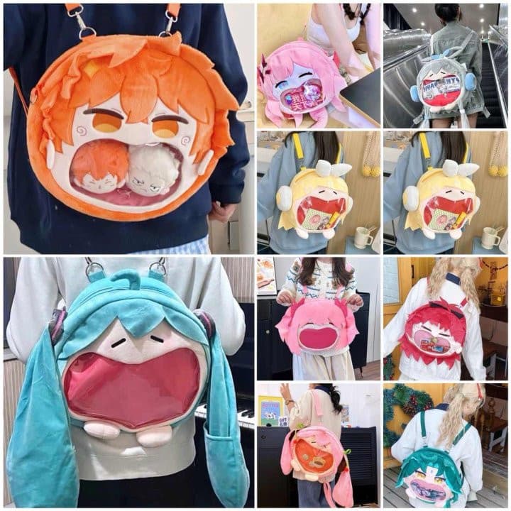 Genshin Impact Jogo/Bloco Azul/Vôlei/Miku Cosplay Bolsa de Pelúcia Grande Boca Transparente Ita Bag Mochila com Zíper Me