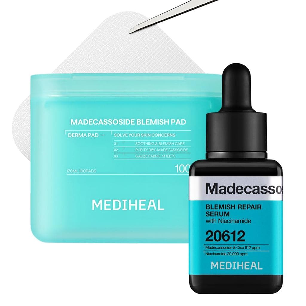Conjunto Duo de Cuidados para a Pele Mediheal Madecassoside Pad & Serum para Alívio da Pele e Cuidado de Imperfeições –