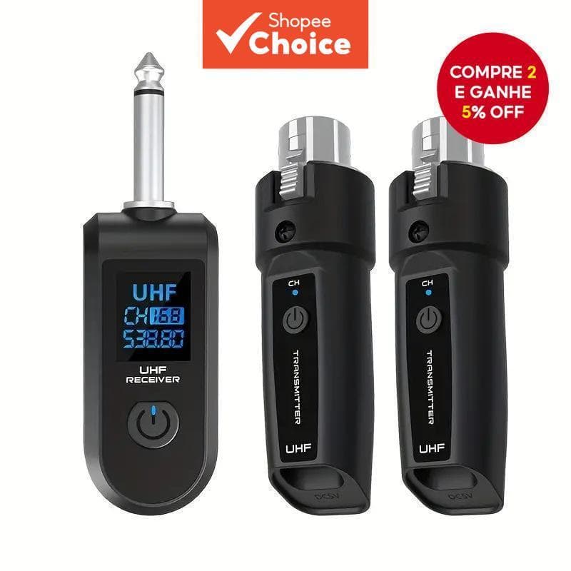 Transmissor UHF sem Fio XLR com Plug-on e Receptor 6,35mm para Microfone Dinâmico, Misturador e Sistema de PA