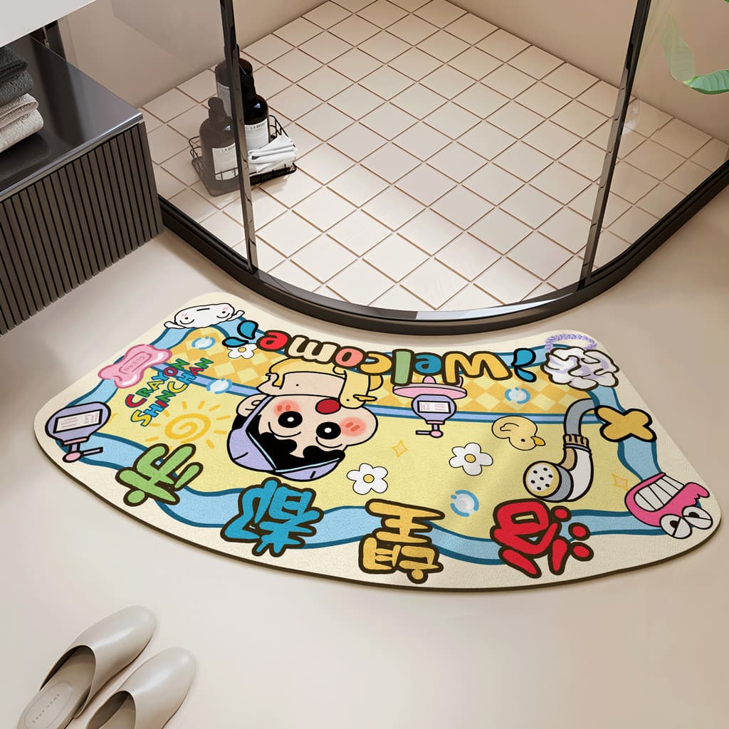 Tapete curvo para banheiro, desenho animado, Shin-Chan, absorvente, para pés, chuveiro, porta, arco, antiderrapante
