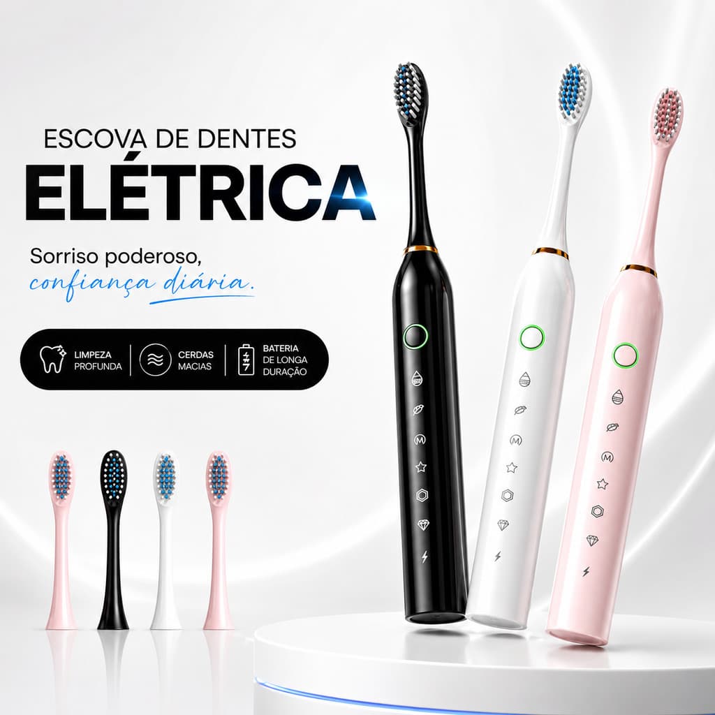 Escova de dentes Ultrassônica Elétrica com 6 Modos e Cabeça Substituível