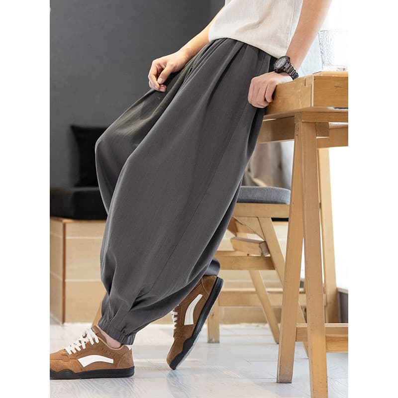Verão gelo seda linho Bloomers masculino estilo chinês solto tornozelo comprimento tornozelo calças estilo fino respiráv
