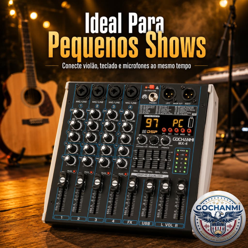 Mesa de Som MX4 Para Karaokê Igreja Live Aula Reunião E Pequenos Shows