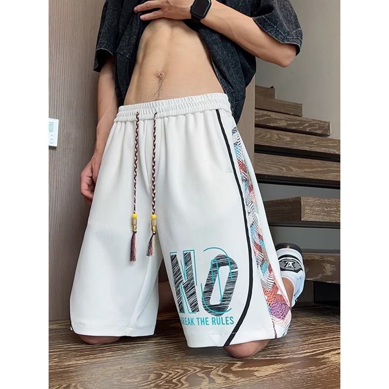 Calças de seda gelo masculinas verão 2026 novo estilo estilo chinês costura Shorts casuais adolescente solto esportes ca