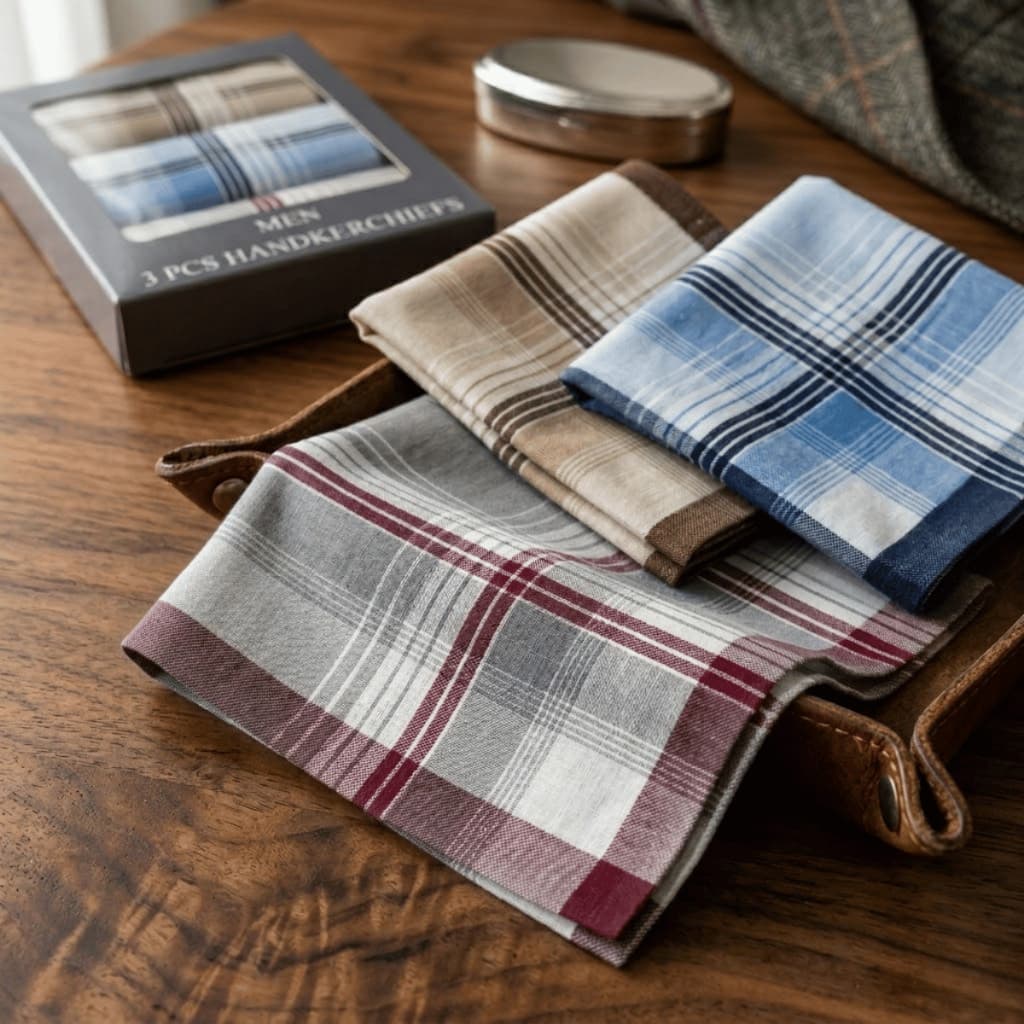 Kit 6 Lenços Masculino Liso Listrado Xadez 100% em Algodão 40cm x40cm para uso diário Terno Óculos
