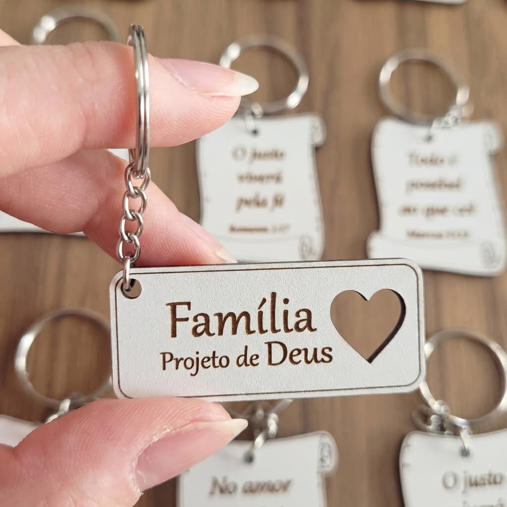 Chaveiros Familia Projeto de Deus MDF Branco Lembrancinha Brinde Cristã Religiosa Brinde