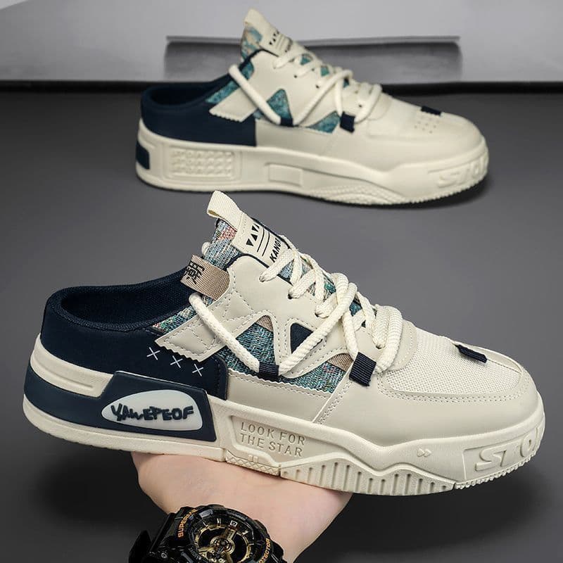 Baotou meia chinelos masculino inverno novo estilo exterior Wear preguiçoso um Pedal sapatos masculinos sem salto malha