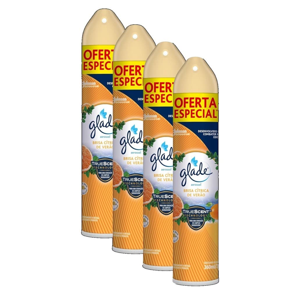 kit 4 Glade Aromatizador de Ambiente Odorizador de Ambiente Brisa Cítrica de Verão Aerosol 360ml
