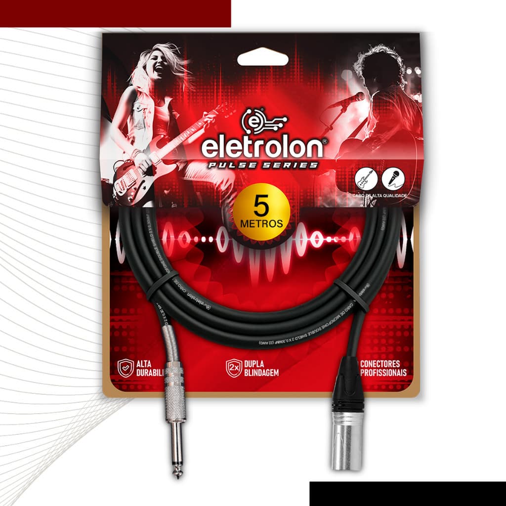 Cabo Plug P10 Mono Para XLR Macho Bateria Instrumentos Teclado Mesa Som Caixa Ativa PULSE - Disponível em Vários Metros