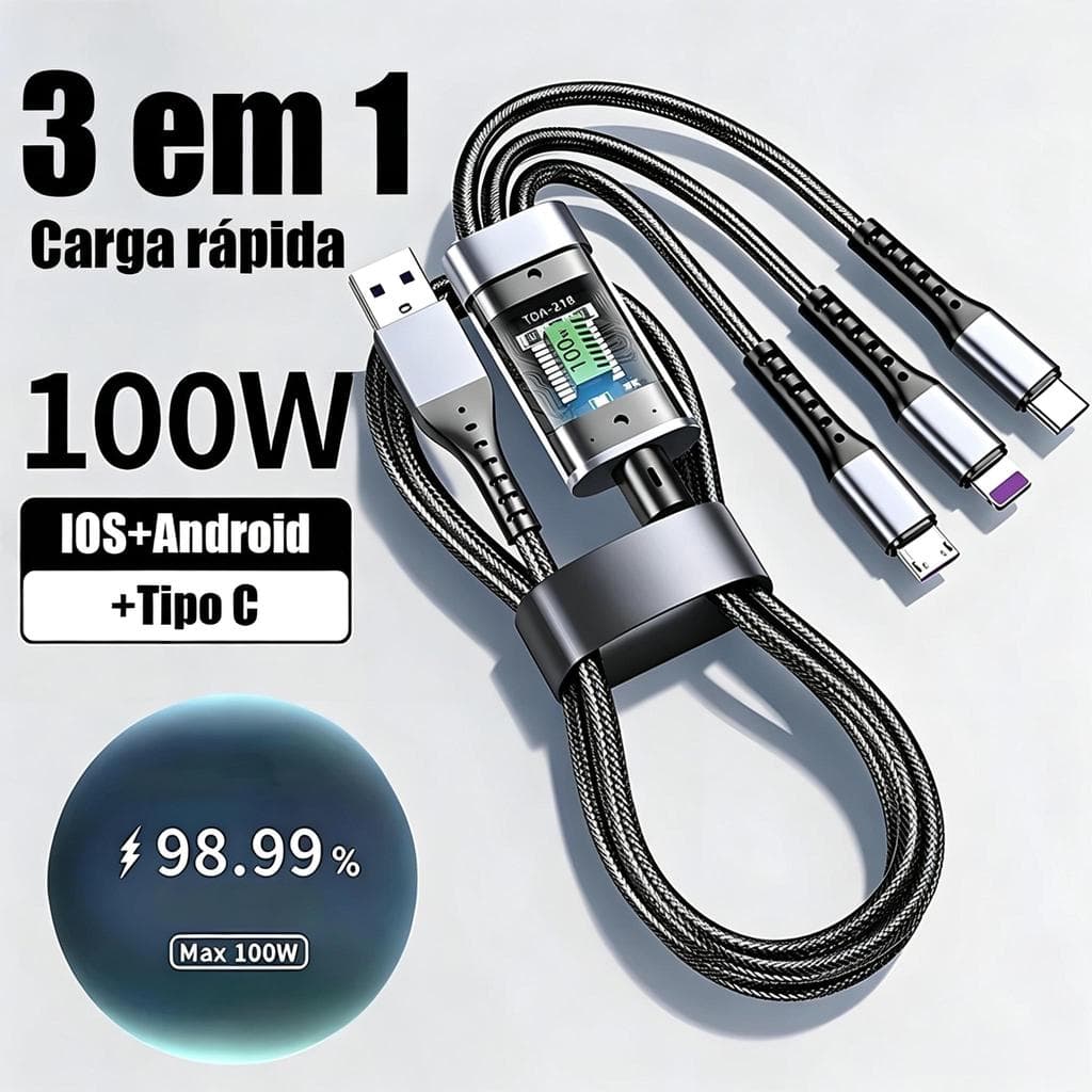 3 Em 1 Carregamento Super Rápido Tipo C IOS Micro USB Anti-Quebra 100W Cabos Trançados ZY61201