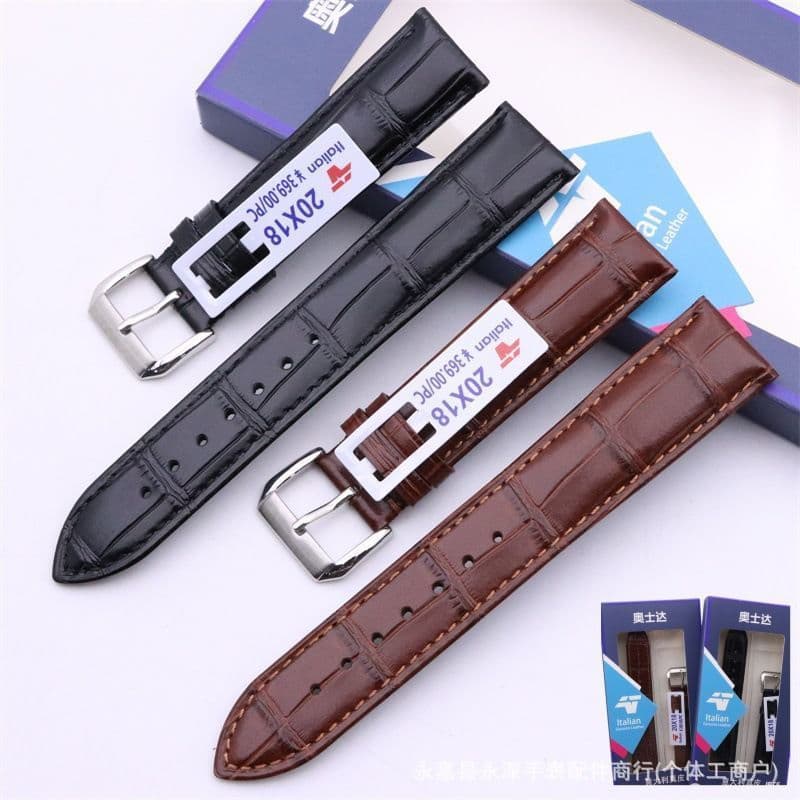 [Alça] acessórios de relógio couro genuíno pulseira de couro italiano padrão de bambu fivela de pino cinto macio masculi