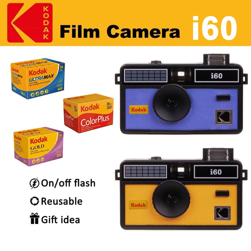 Câmera Analógica KODAK i60 Reutilizável 35mm (135) c/ Flash Pop‑Up Point & Shoot – Very Peri/Amarela