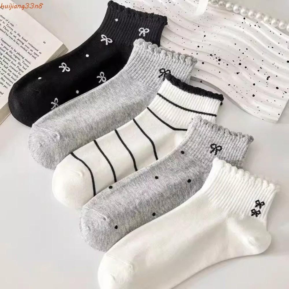HUIJIANG Kawaii Meias Rasas , Tubo Curto Respirável De Corte Baixo Listradas Doces Arco Barco Presentes