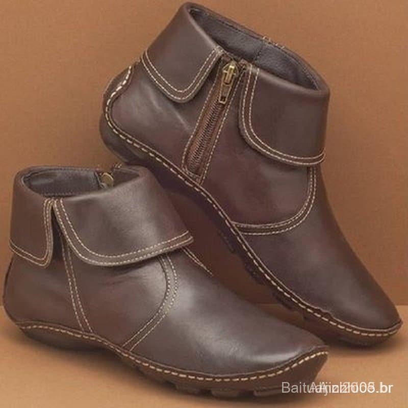 Novas botas casuais femininas de outono, botas curtas com zíper, botas vintage impermeáveis e planas, modelo SG4I.