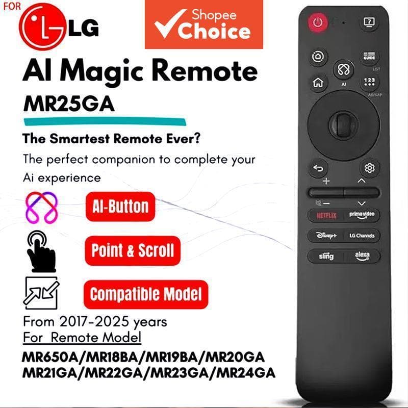 Controle Mágico AI LG 2025 MR25GA MR24GA MR23GA MR22GA MR21GA MR20GA Controle Remoto Mágico para TVs LG Modo AI,